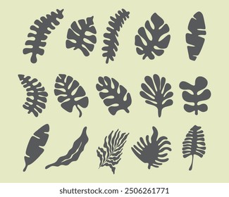 leaf collection set bundle silhouette vector illustration asset element nature, plant, flower, tropical leafs isolated editable