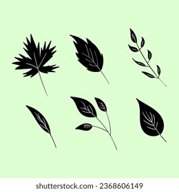 Leaf collection. Vector illustration on green background. Graphic elements.