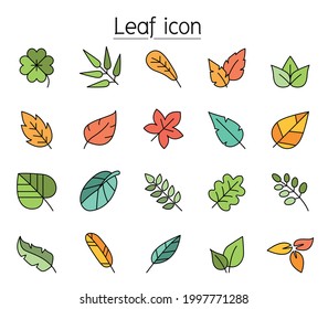 Leaf color line icon set