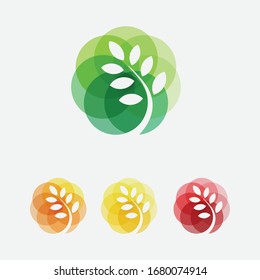 Hoja con el diseño del logo del vector de círculo colorido.
