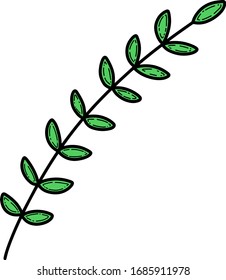 Leaf for coloring. One line isolated on white background, hand drawing, doodle. Herbs, botanical elements. Used for greeting cards and invitations.