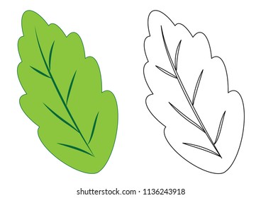 leaf. Coloring page, game for kids. Vector illustration.