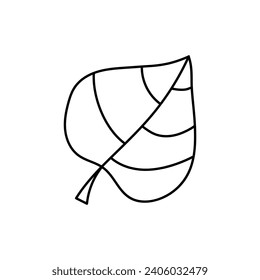 Leaf. Coloring page, icon, black and white vector illustration.