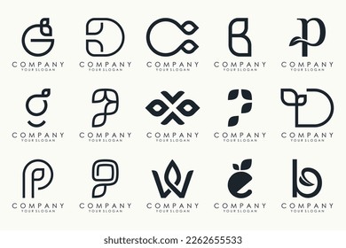 hoja combinada con diseño de logotipo de letra y conjunto de iconos