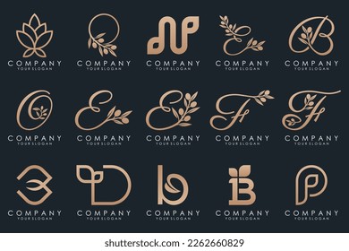 hoja combinada con diseño de logotipo de letra y conjunto de iconos
