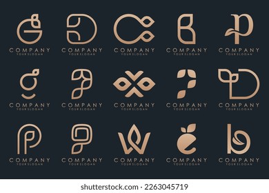 leaf combined with letter logo design and icon set