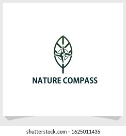 leaf and compass icon logo design vector, nature elements logo design template