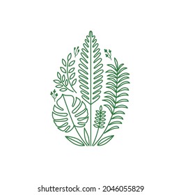 Leaf besteht aus grünen Sommerlinie tropischen Blättern auf transparentem Hintergrund. Vektorgrafik.