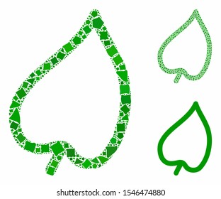 Leaf composition of tuberous pieces in various sizes and color tinges, based on leaf icon. Vector bumpy pieces are organized into collage. Leaf icons collage with dotted pattern.