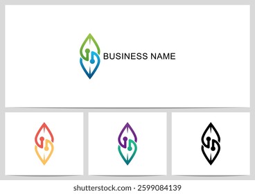 Leaf Connect Merge Outline Dots Logo Design