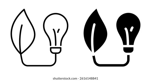 Leaf connected to light bulb eco energy icon. Silhouette and line style.