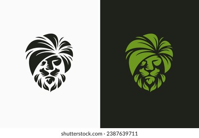 Leaf cool lion face head vector logo design