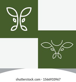 Leaf and cow logo design concept, Nature logo design inspiration, The line logo vector