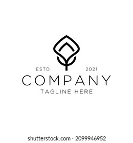 leaf creative line logo design concept