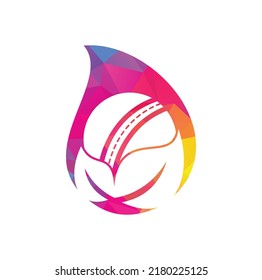 Leaf cricket drop shape concept vector logo design. Unique cricket and organic logotype design template.	