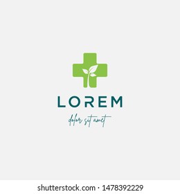 leaf cross logo design vector nature medicine icon