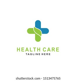 leaf with cross plus for medical/health logo design