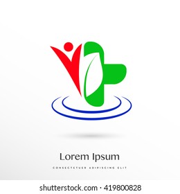 leaf in a cross , vector icon / logo