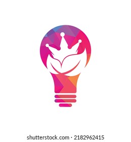 Leaf crown bulb shape concept vector logo design. Green leaf crown therapy company logo design template.