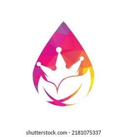 Leaf crown drop shape concept vector logo design. Green leaf crown therapy company logo design template.