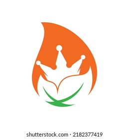 Leaf crown drop shape concept vector logo design. Green leaf crown therapy company logo design template.
