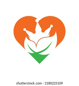 Leaf crown heart shape concept vector logo design. Green leaf crown therapy company logo design template.	