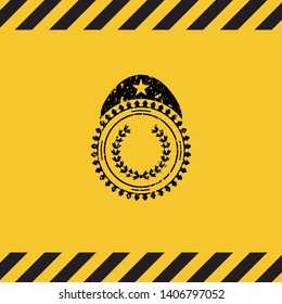 leaf crown icon grunge black emblem with yellow background, warning sign. Vector Illustration. Detailed.