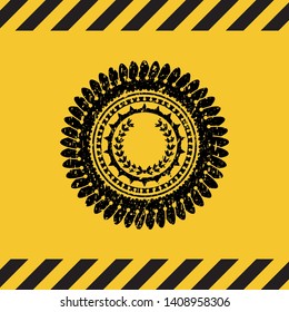 leaf crown icon grunge black emblem with yellow background, warning sign. Vector Illustration. Detailed.