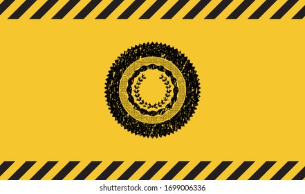 leaf crown icon grunge black emblem with yellow background, warning sign. Vector Illustration. Detailed.