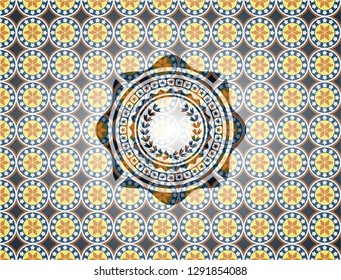 leaf crown icon inside arabesque badge background. arabic decoration.