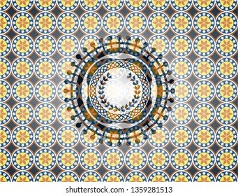 leaf crown icon inside arabesque emblem background. arabic decoration.