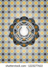 leaf crown icon inside arabic badge background. Arabesque decoration.