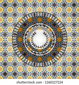 leaf crown icon inside arabic style emblem. Arabesque decoration.