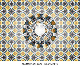 leaf crown icon inside arabic badge background. Arabesque decoration.
