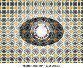 leaf crown icon inside arabic emblem. Arabesque decoration.