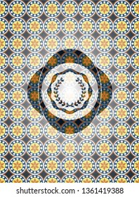 leaf crown icon inside arabic badge background. Arabesque decoration.