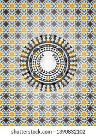 leaf crown icon inside arabic style emblem. Arabesque decoration.