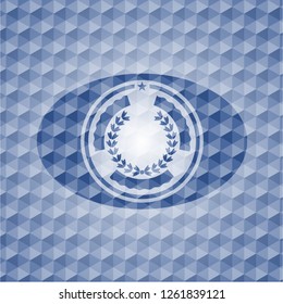 leaf crown icon inside blue badge with geometric pattern.