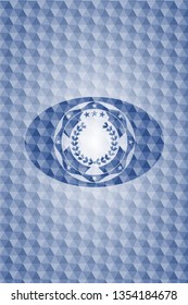 leaf crown icon inside blue badge with geometric pattern.