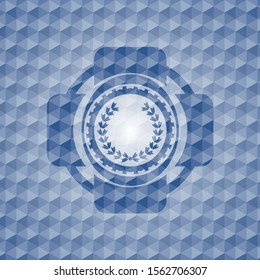 leaf crown icon inside blue badge with geometric pattern.