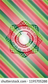leaf crown icon inside christmas colors badge.