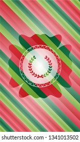 leaf crown icon inside christmas colors emblem.