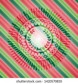 leaf crown icon inside christmas colors emblem.