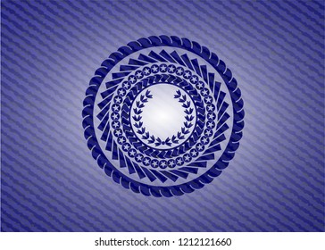 leaf crown icon inside emblem with denim high quality background