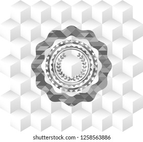 leaf crown icon inside grey badge with geometric cube white background