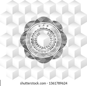 leaf crown icon inside grey icon or emblem with geometric cube white background