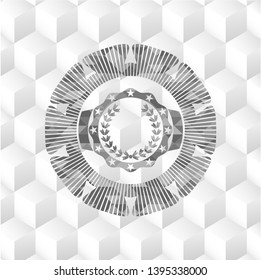 leaf crown icon inside grey icon or emblem with geometric cube white background