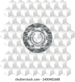 leaf crown icon inside grey badge with geometric cube white background