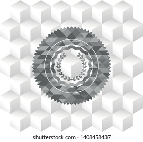 leaf crown icon inside grey emblem. Retro with geometric cube white background