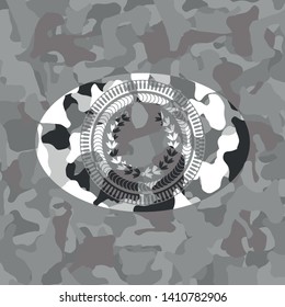 leaf crown icon inside grey camo emblem